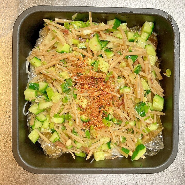 和え麺◎香味野菜となめたけの素麺